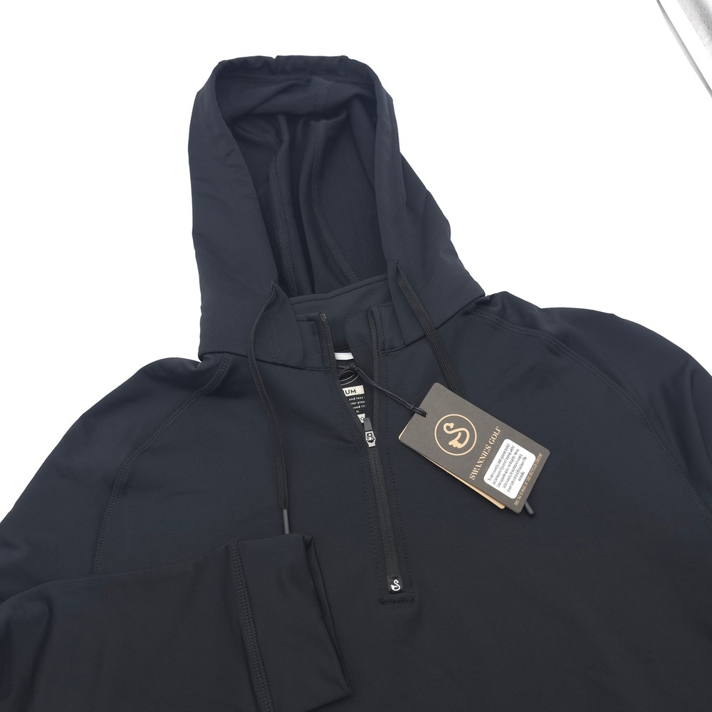 Swannies Golf Vandyke Hoodie Mens Medium Black Quarter Zip Performance Pullover